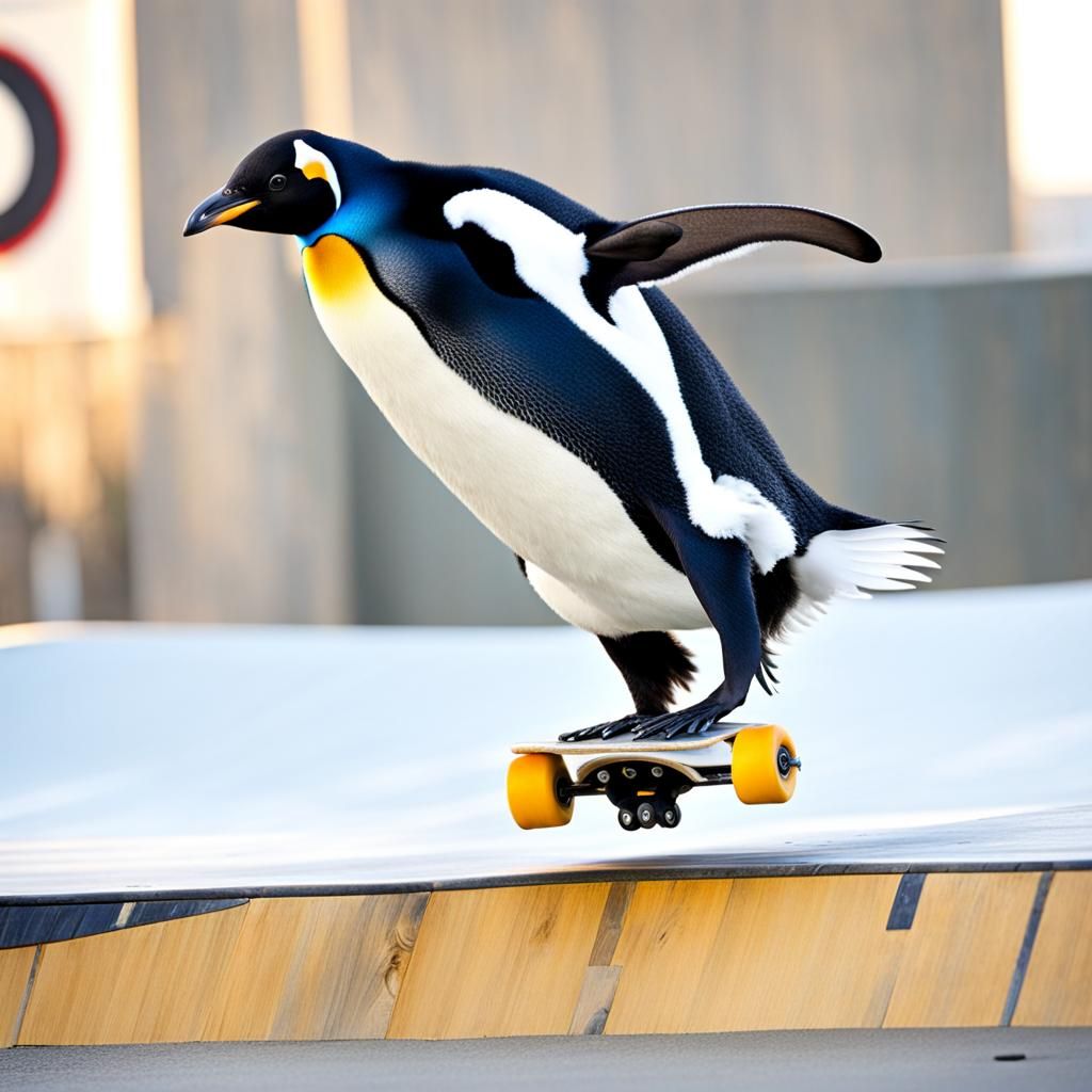 Penguin's Skateboarding Backflip Over Ramp