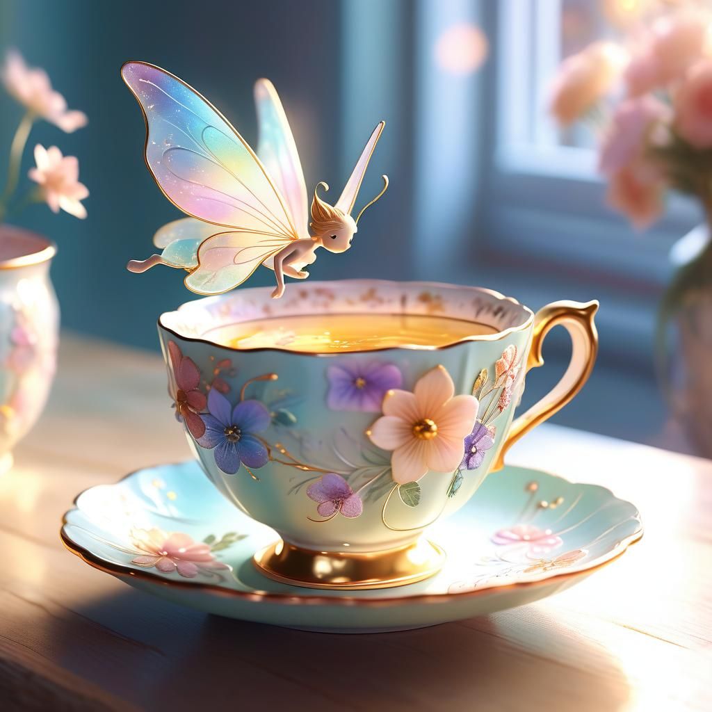 Fairy Realm in Teacup: Dreamlike 3D Anime Art