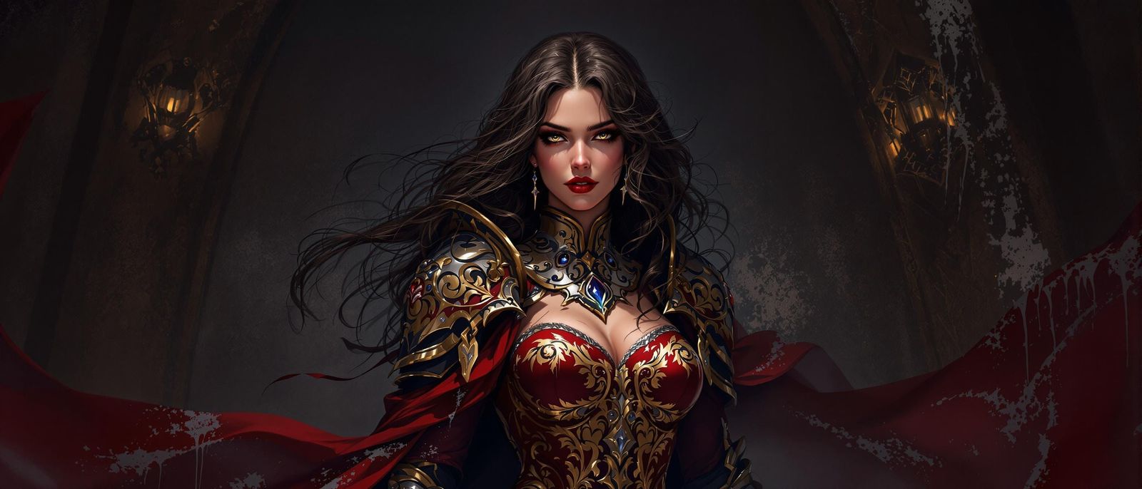 Elegant Female Knight in Red Fantasy Armor