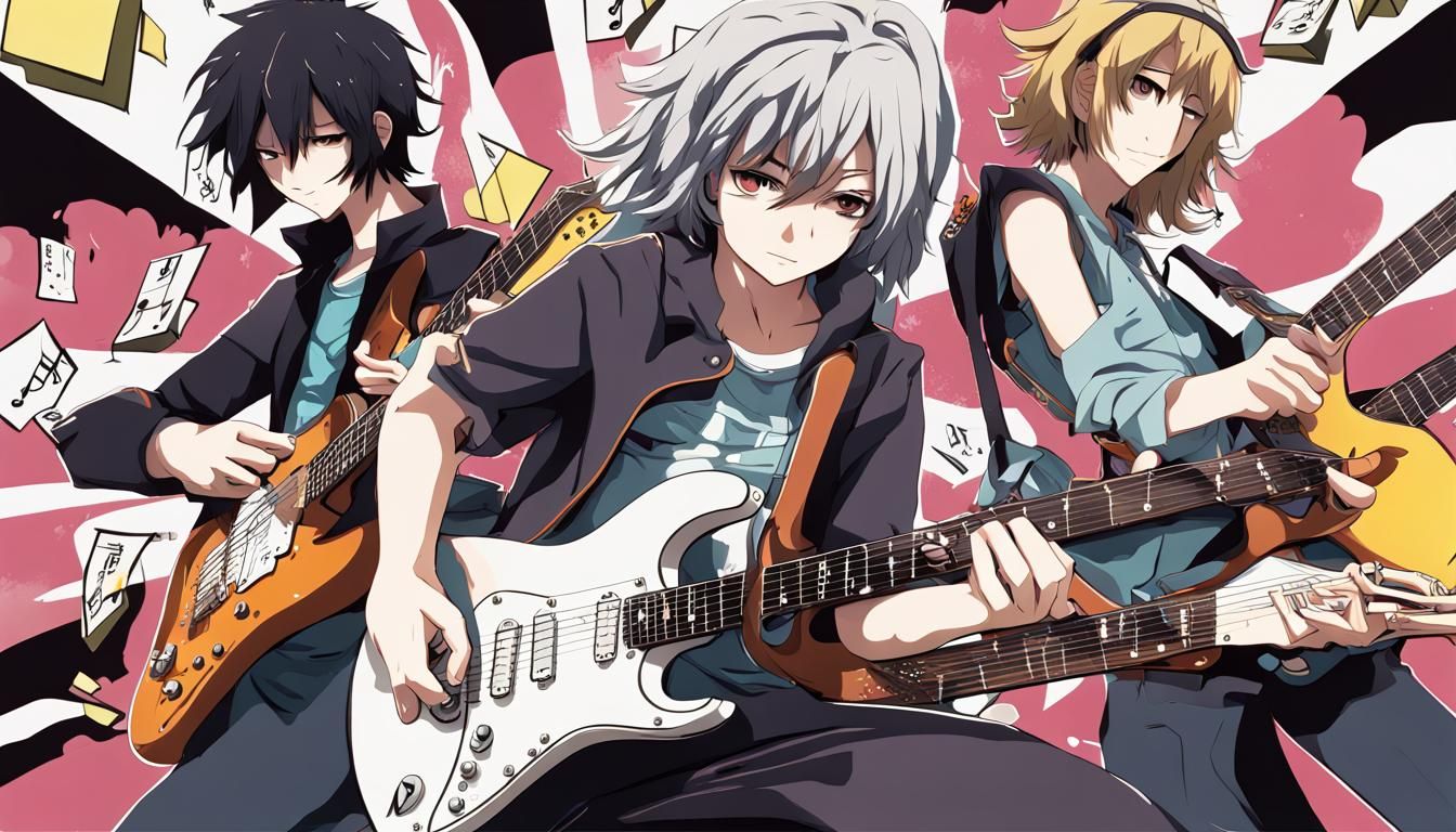 Anime Characters Playing Guitar Hero, Manga Style