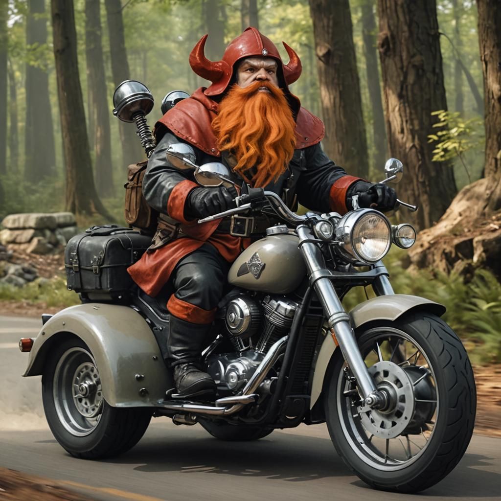 Dwarf Biker on Harley Davidson, Cinematic Film Still
