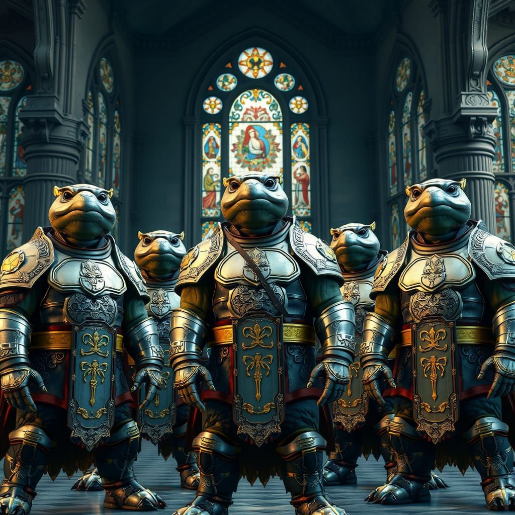 Turtle Paladins in a Castle Hall