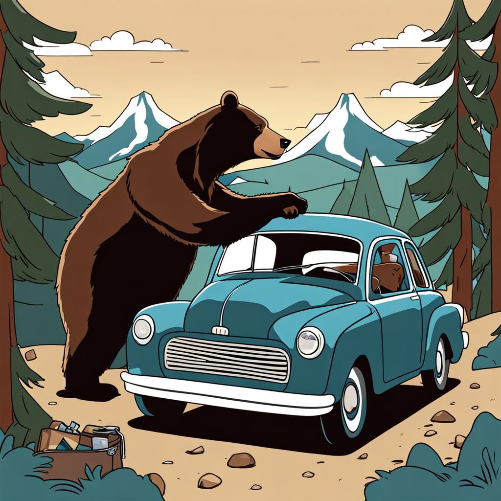 Bear Mechanic Working on a Car