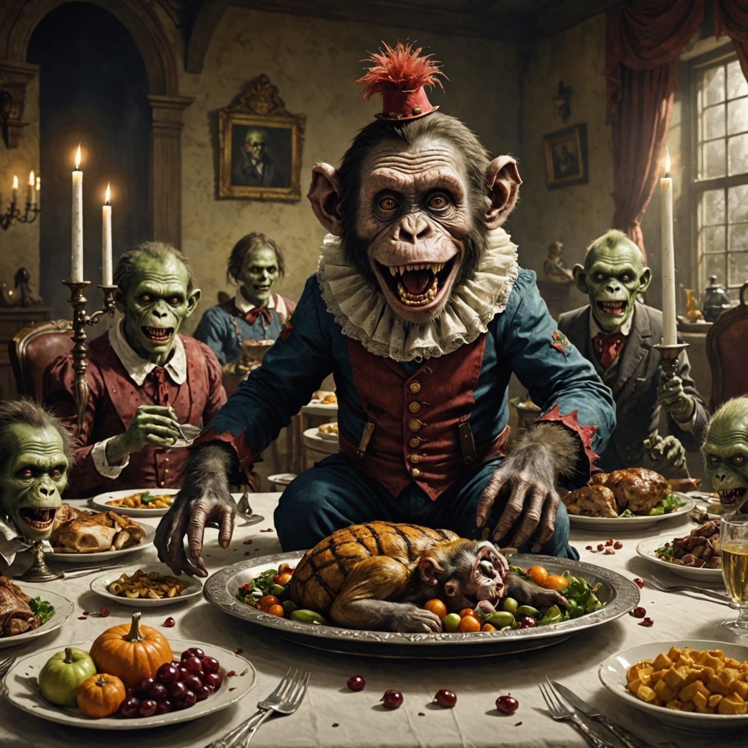Zombie Monkey Clown Thanksgiving in Horror Style