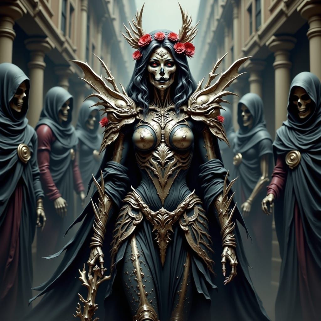 Ethereal Guardian in Monochrome Elegance