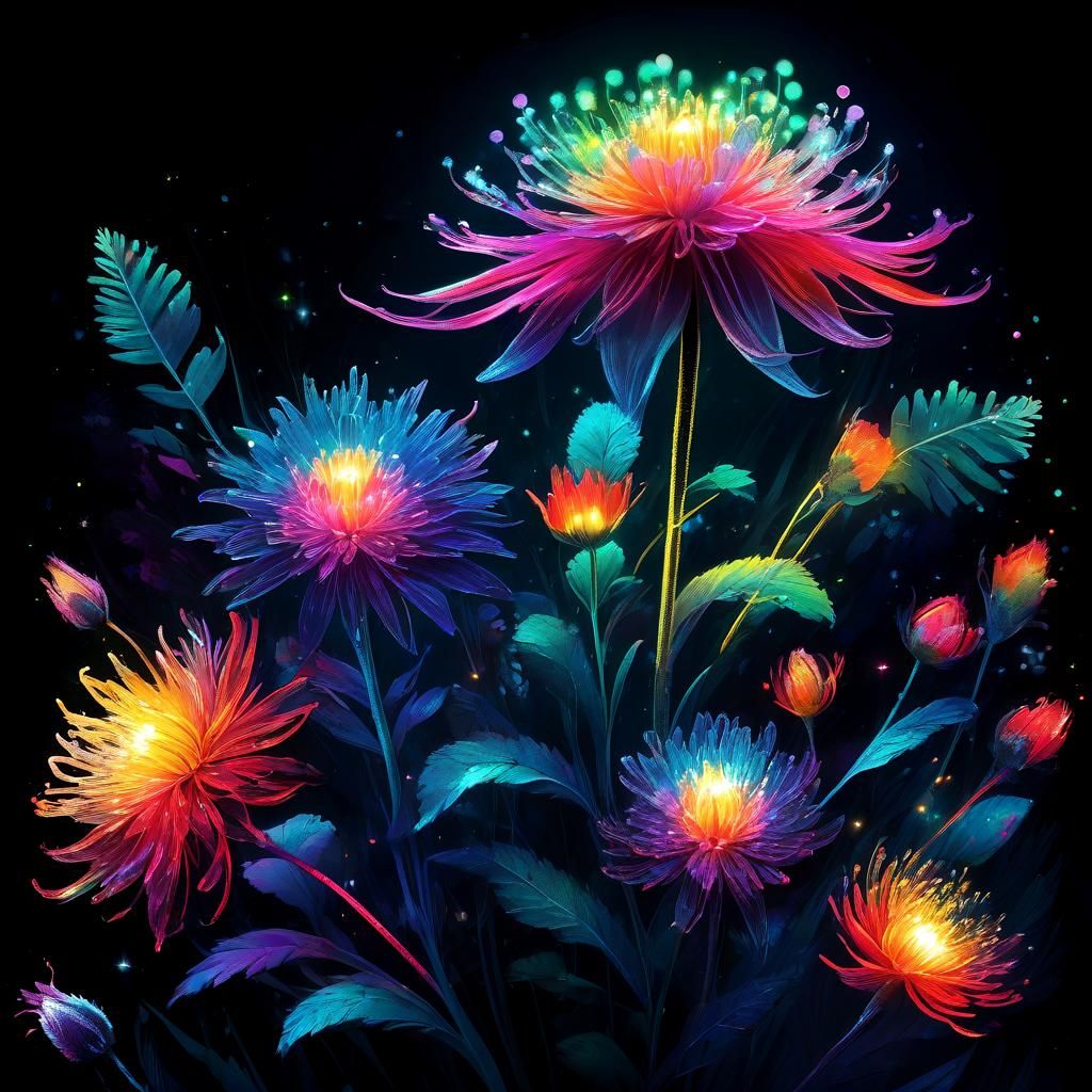 Luminous Flower at Twilight: A Surreal Collage Illustration