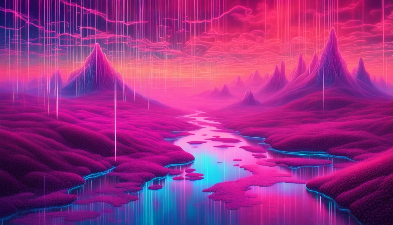 Cybernetic Dreamscape: Surreal Neon Landscape