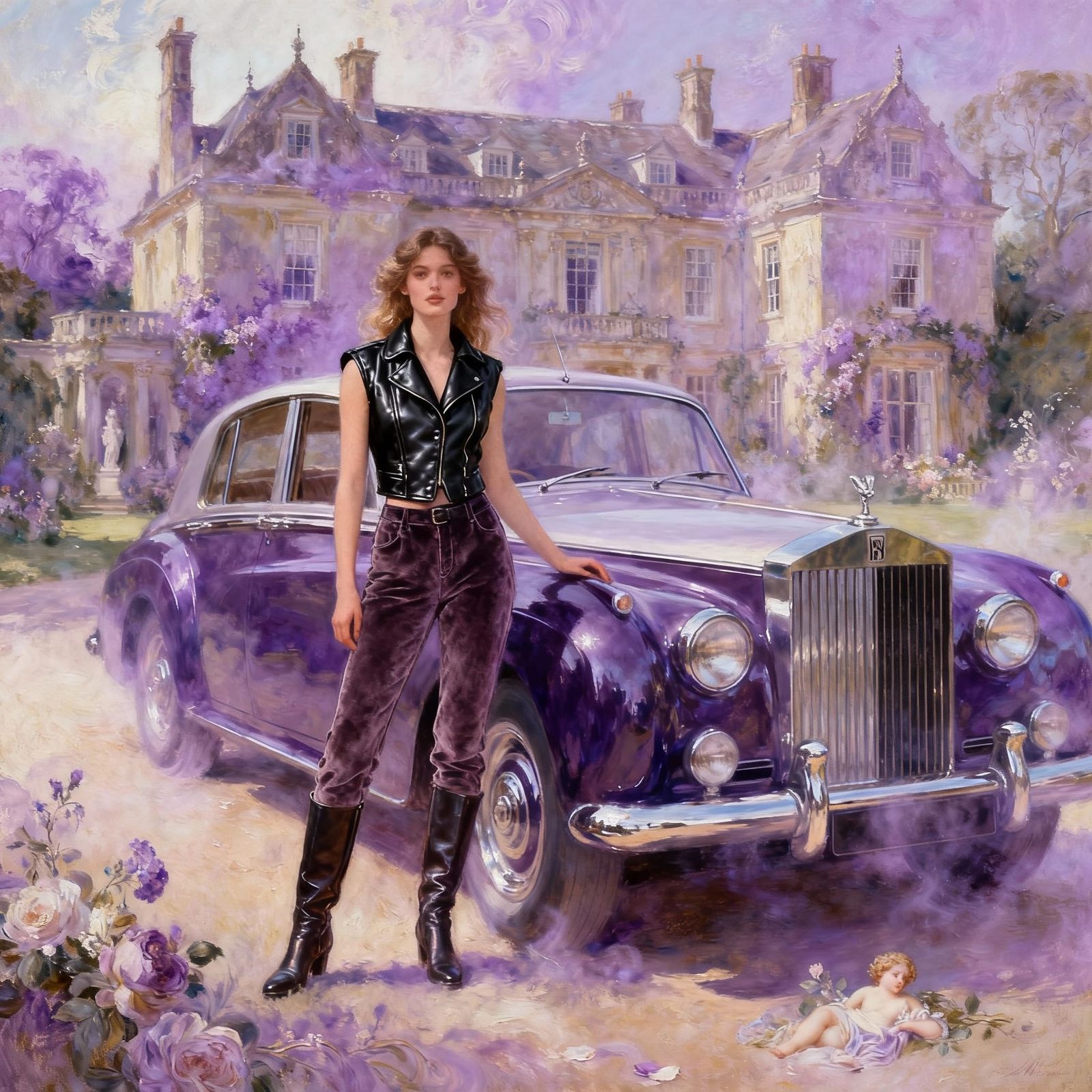 Rococo Oil Painting of Woman by Rolls Royce