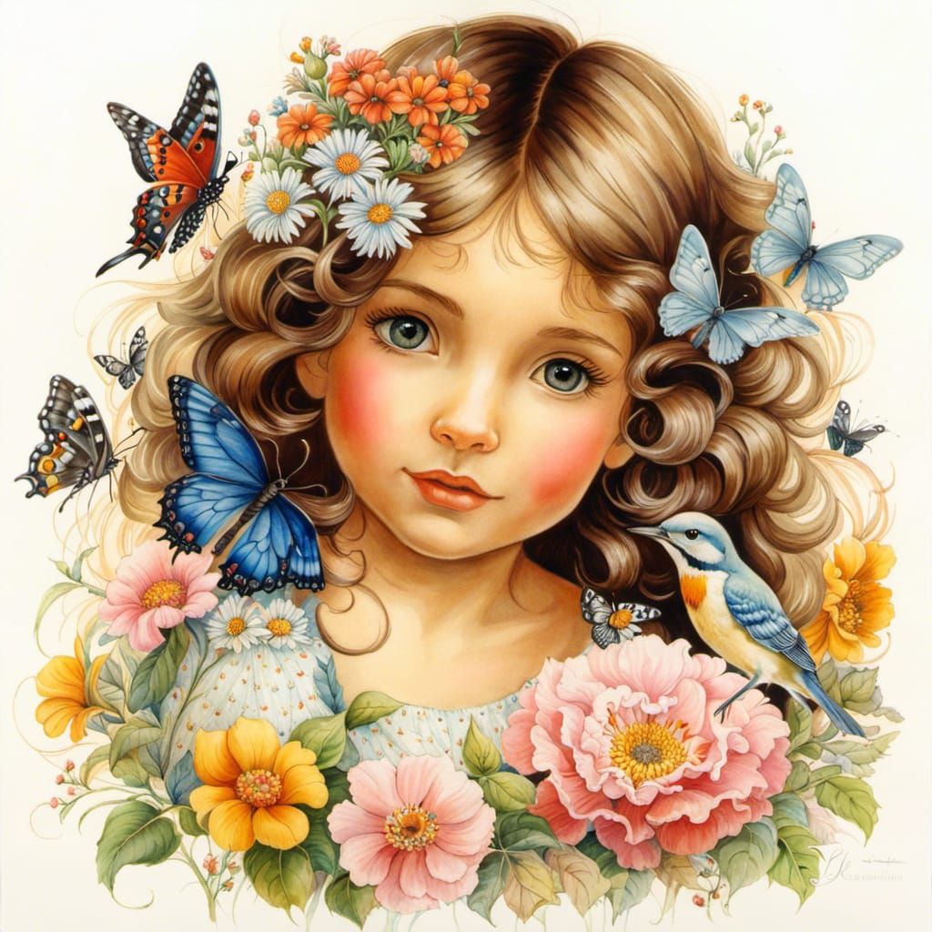 Portrait of a Girl with Wildflowers, by Lisi Martin