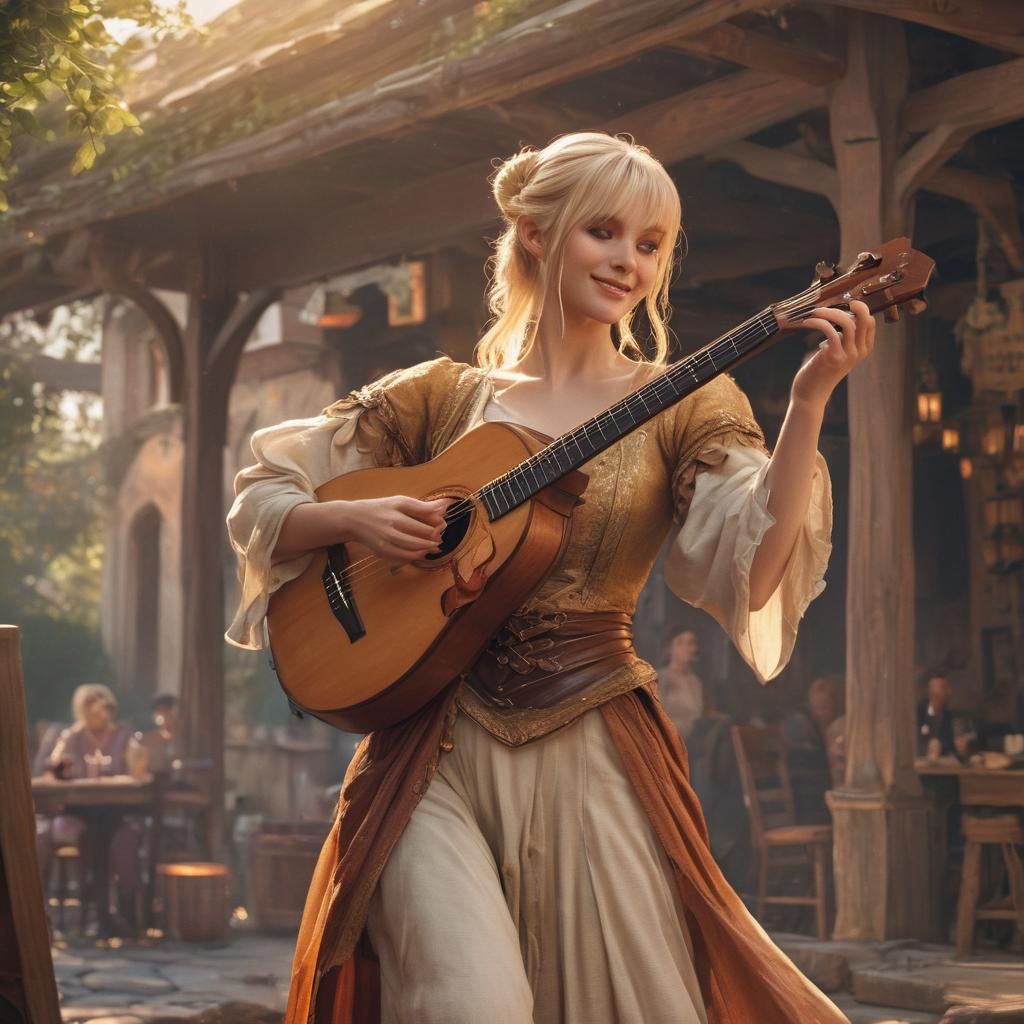 Half-Elf Bard's Song in Candlelit Tavern