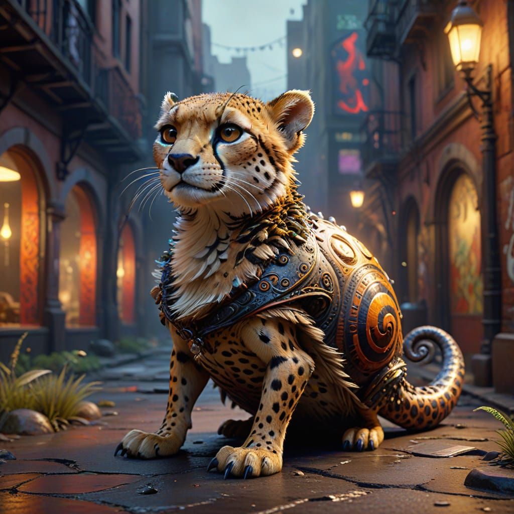 Majestic Cheetah-Snail Hybrid in Art Nouveau-Inspired Fantas...