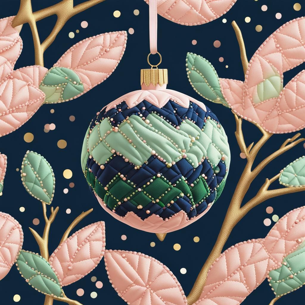 Quilted Christmas Ornament in Pastel Colors, Macro Photo