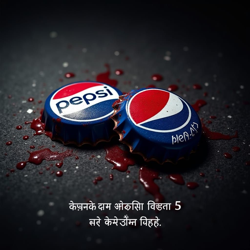Dramatic Pepsi Bottle Caps with Blood Splatters and Tragic C...