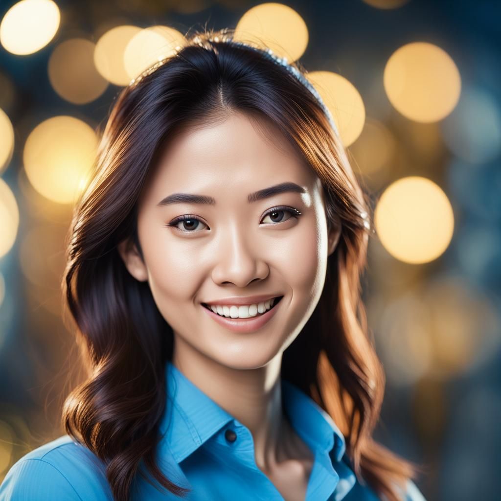 Smiling Asian Virtual Influencer in Photorealistic 3D Portra...