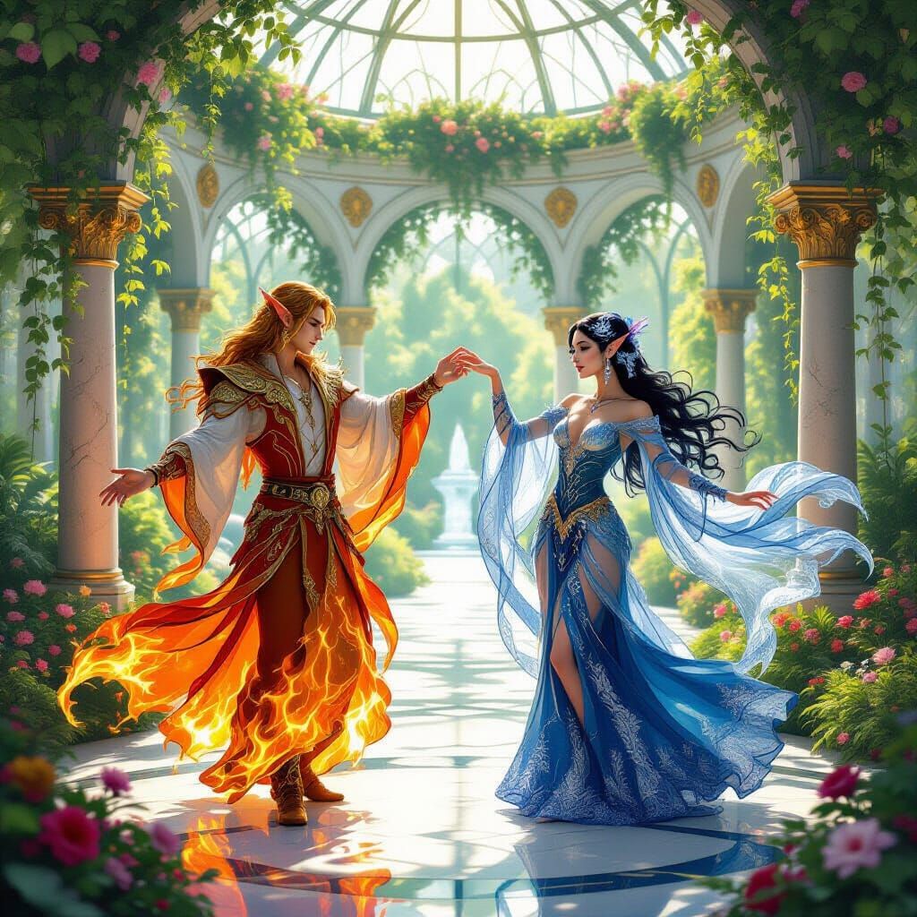 Elven Dancers in Crystal Palace Garden: Fire, Water, Ice