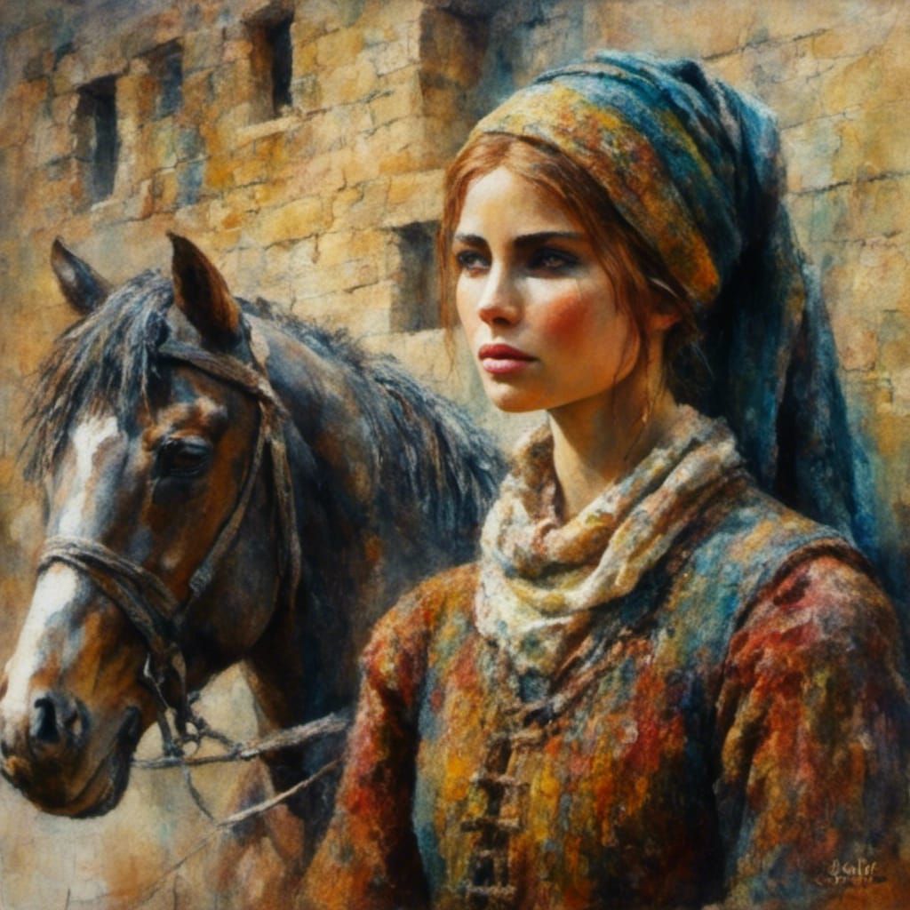 Medieval Woman Portrait in Oil Painting Style