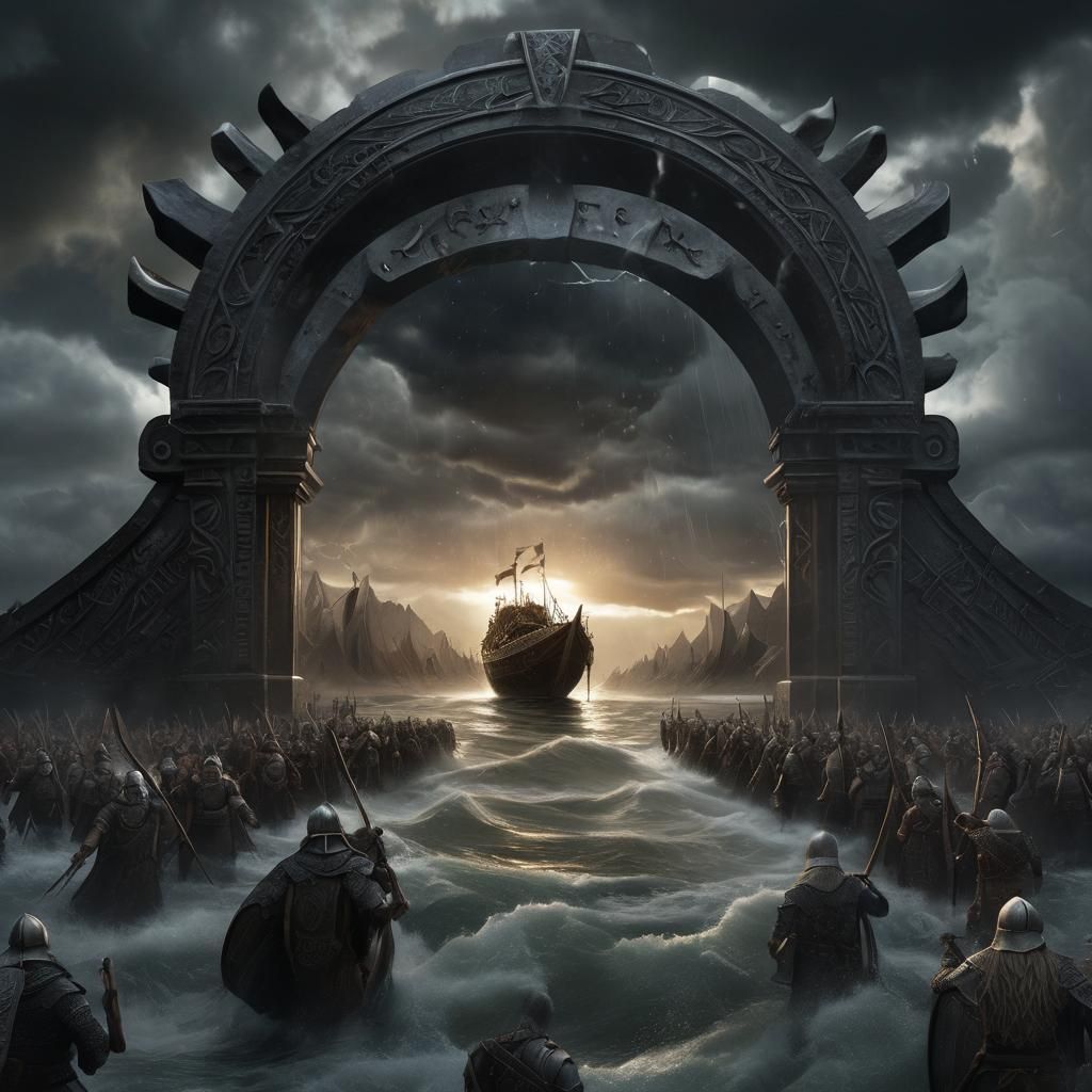 Viking Warriors Emerge Under Black Sun Portal