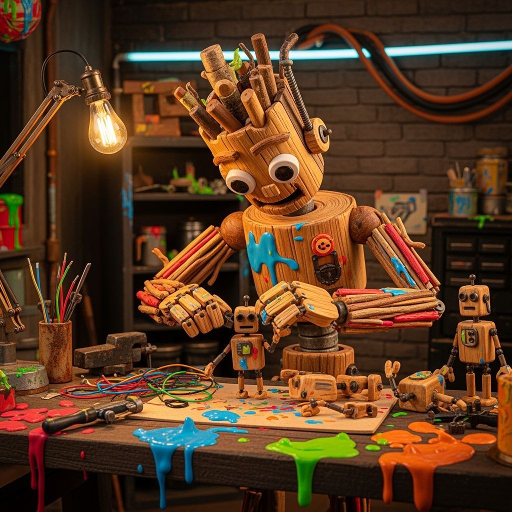 Whimsical Wooden Robot Crafts Miniature Companions