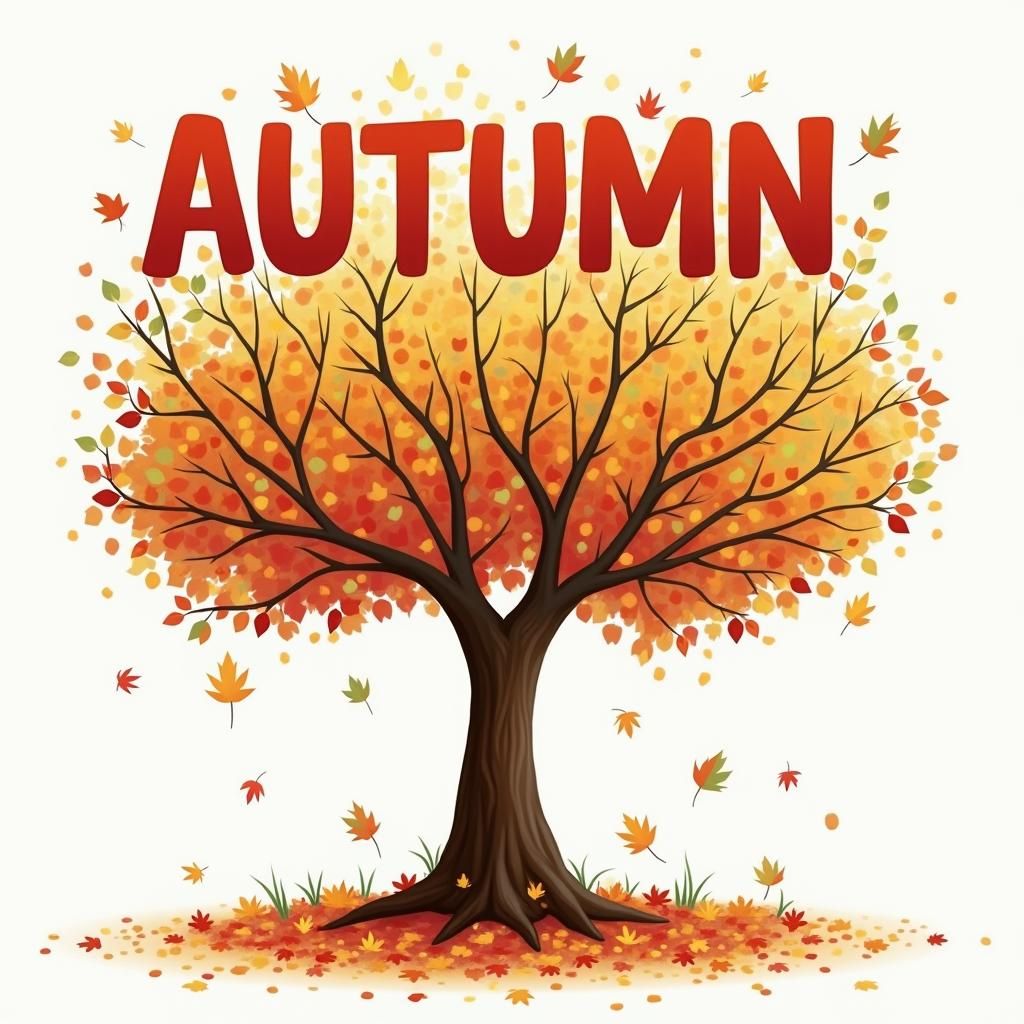 Vibrant Autumn Scene with Red Bubble Letters