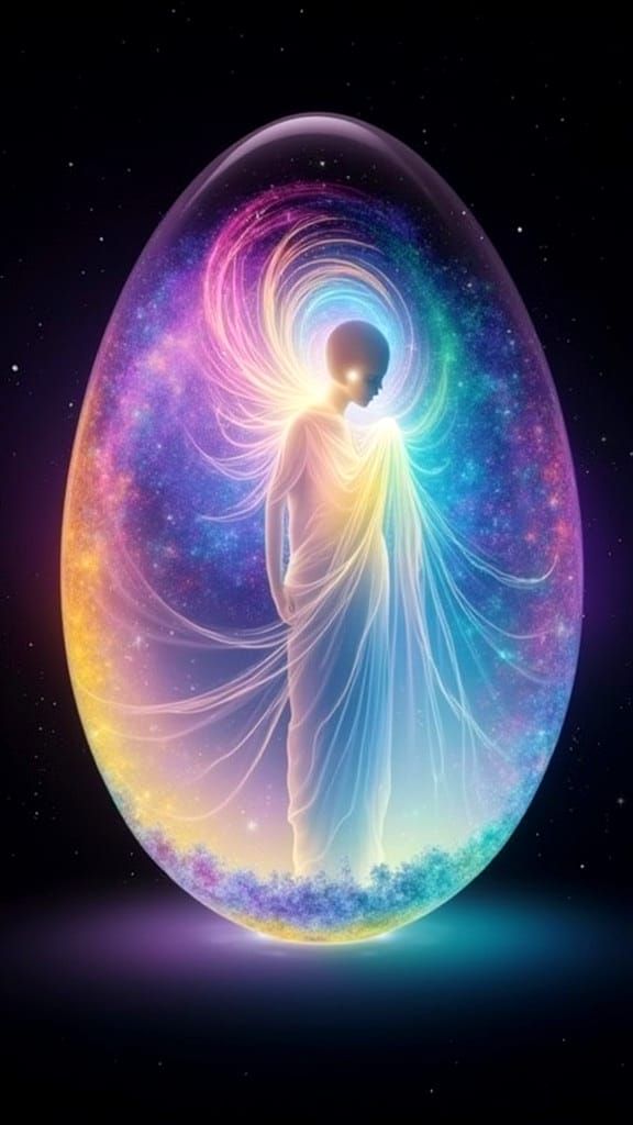 Luminous Human Form in Egg, Digital Matte Painting