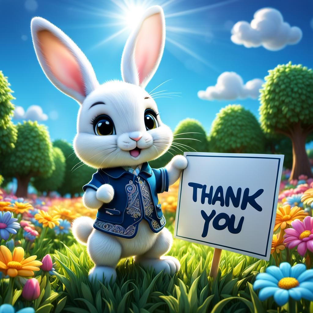 Adorable Chibi Rabbit Holding Thank You Sign