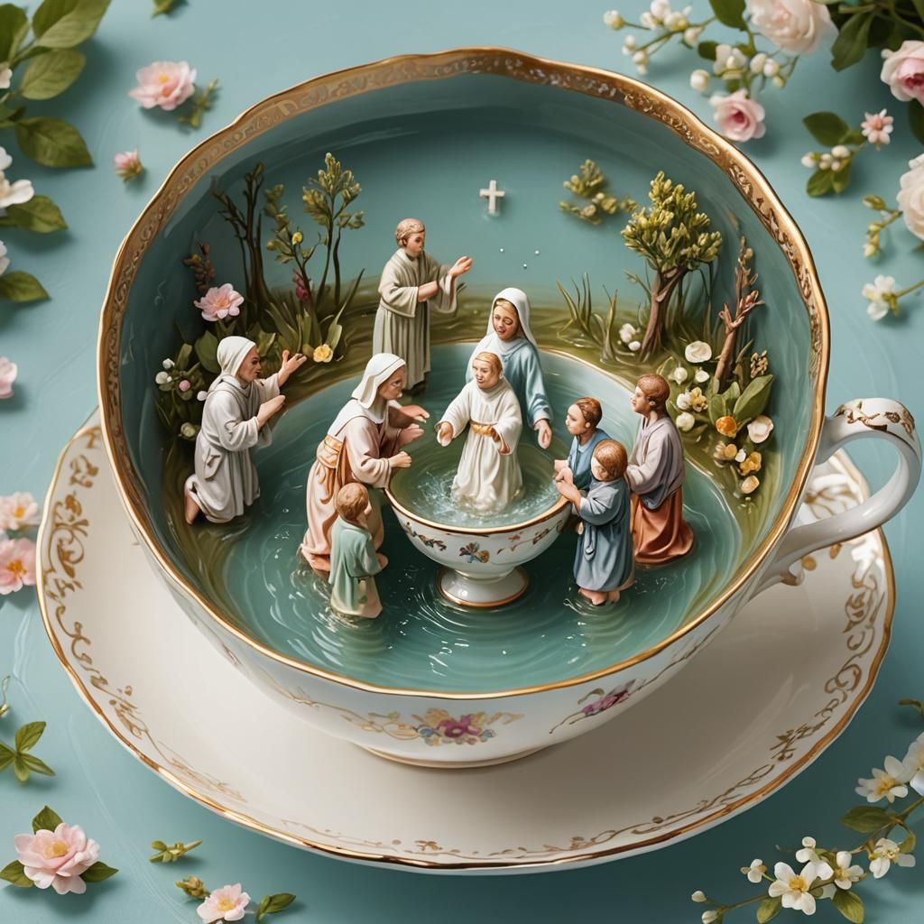 Baptism Scene Inside a Teacup
