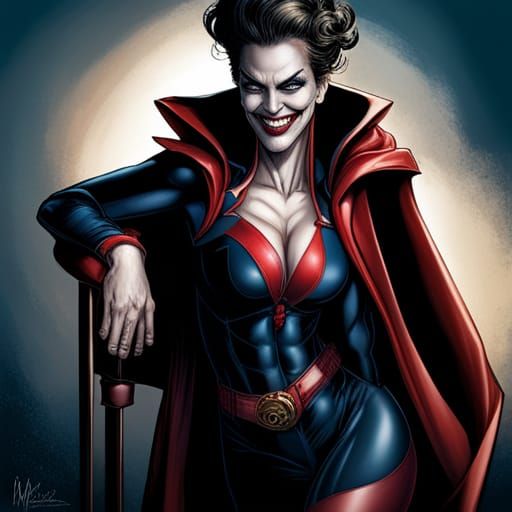 Muscular Bat Villainess in Comic Book Style