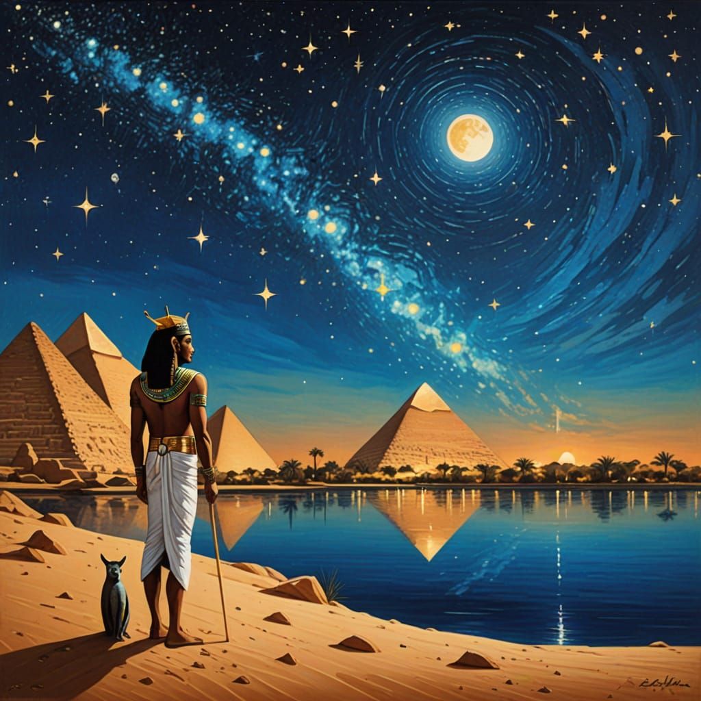 Surrealist Egyptian Scene Under Starry Sky