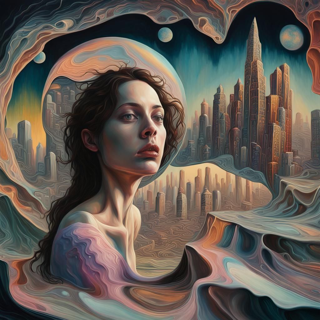 Surreal Melting Cityscape in Dreamlike Oil Painting Style
