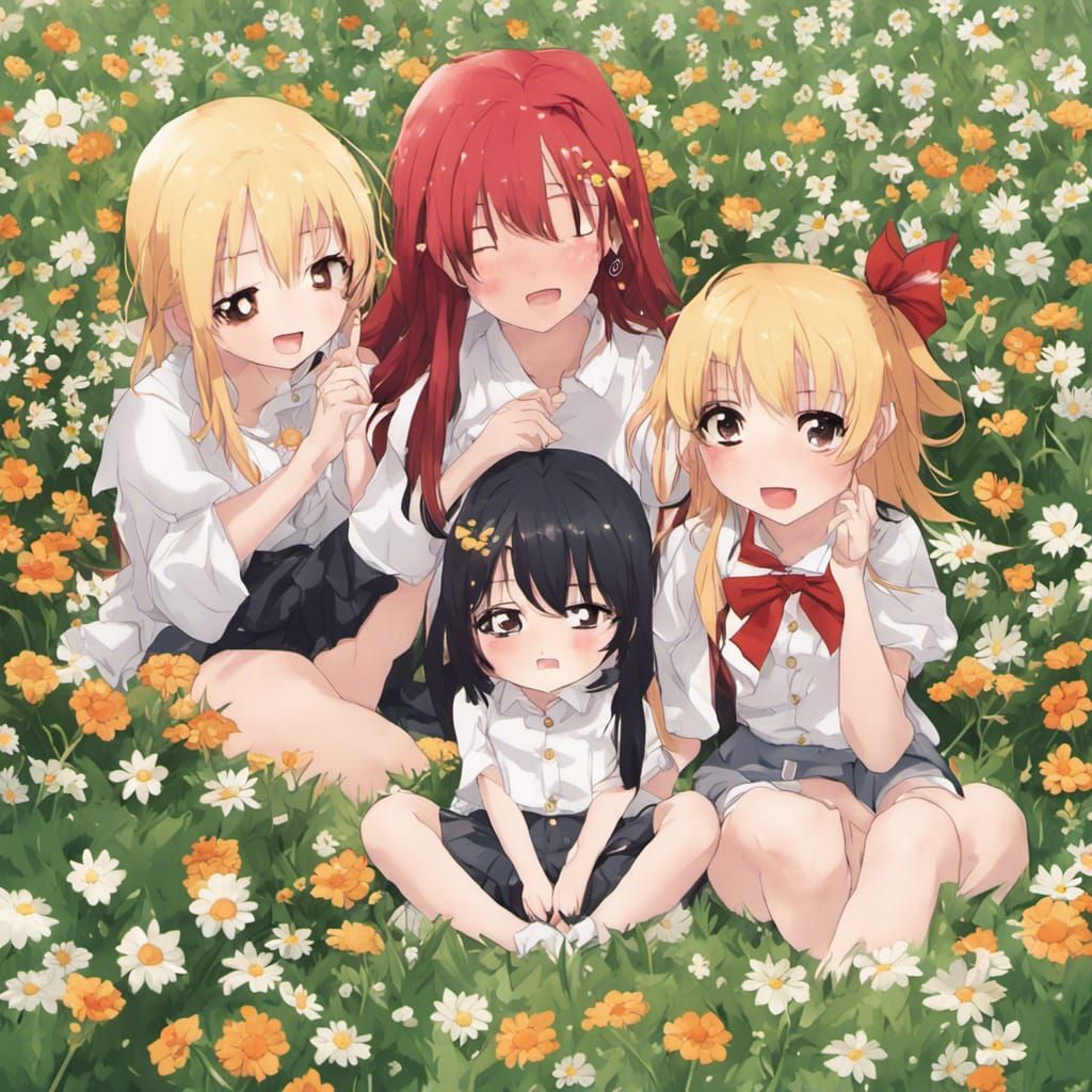 Chibi Girls in Flower Field: Anime Style