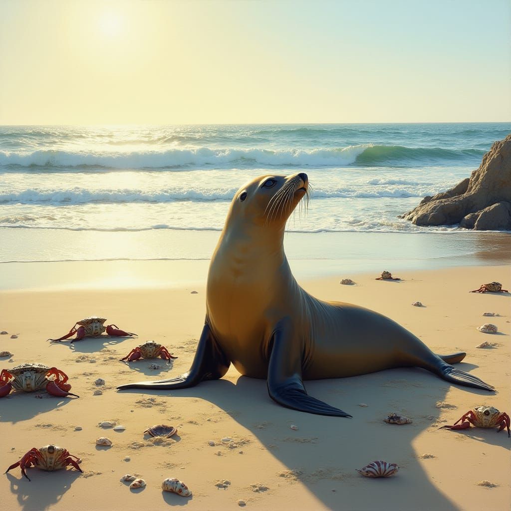 Sea Lion Lounging on Shell Beach