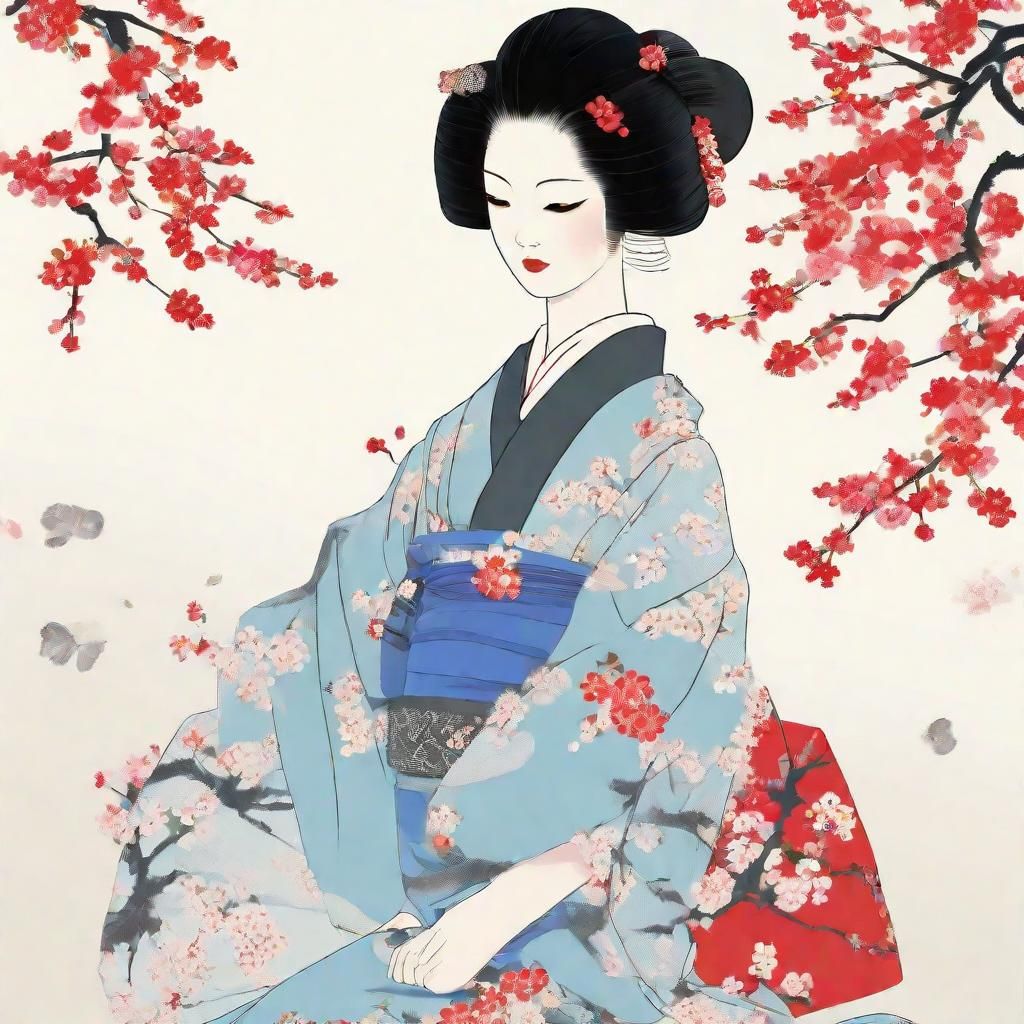 Ukiyo-e Print of a Japanese Woman in Kimono