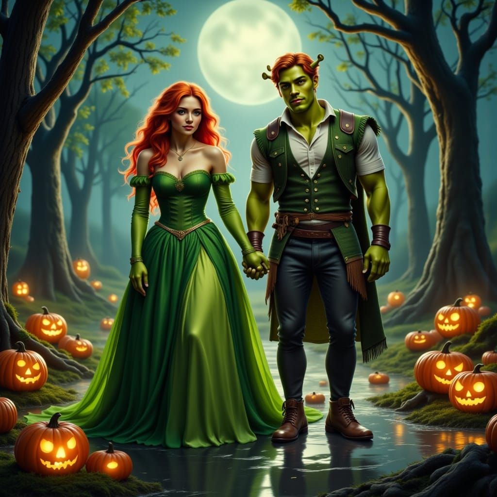 Shrek and Fiona Halloween Fantasy Illustration