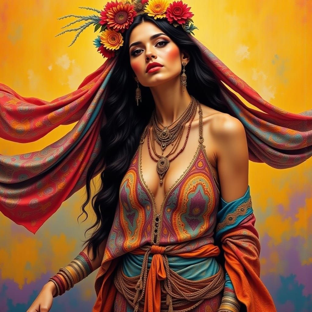 Mystical Gypsy Woman in Golden Hues