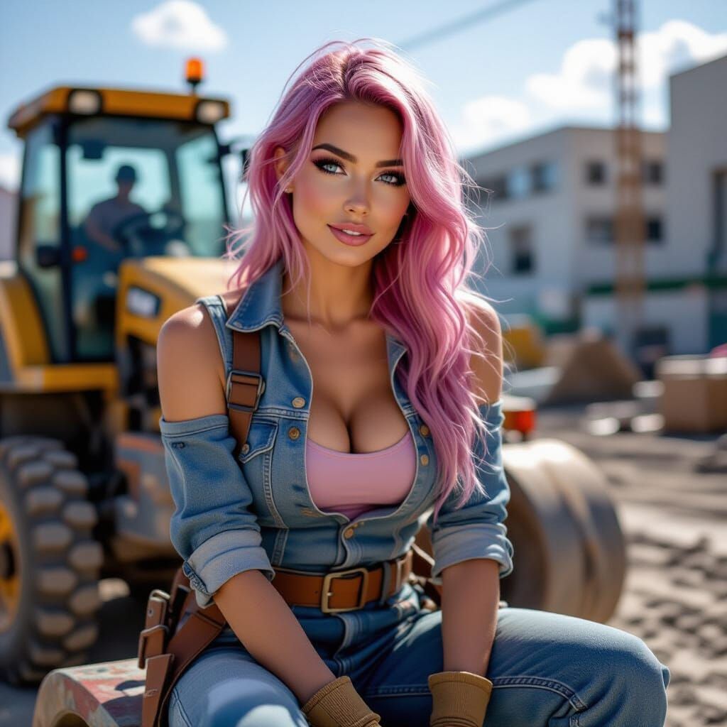 Pink-Haired Construction Worker at Work