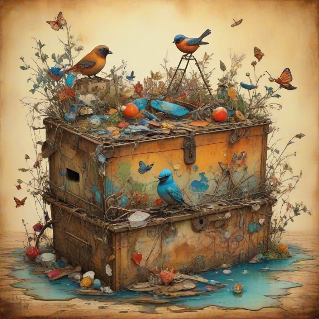 Surreal Treasure Box in Vibrant Collage Style