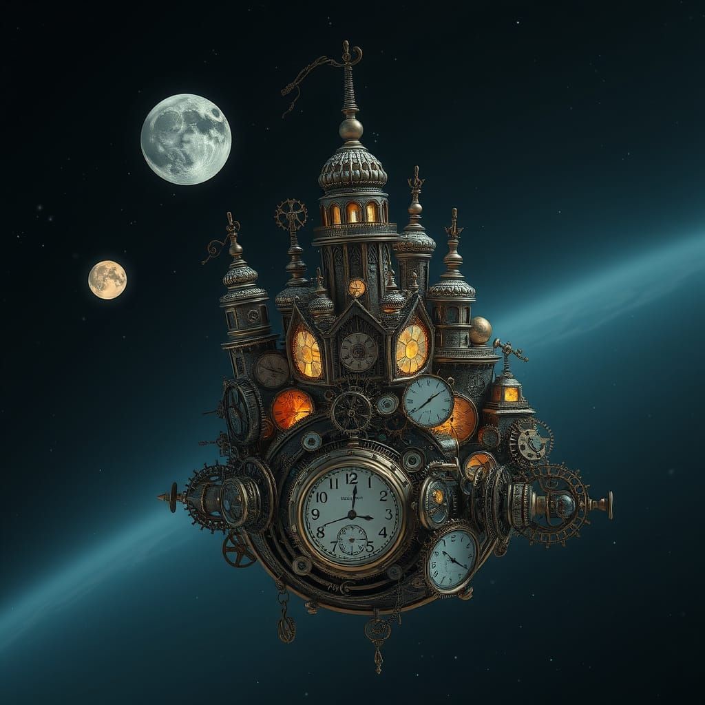 Clockwork City of Pocket Watches in Space