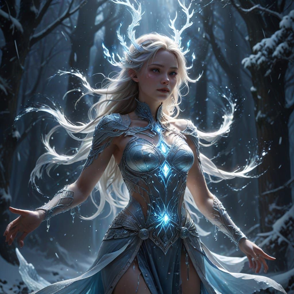 Ethereal Snow Spirit Woman in Blizzard