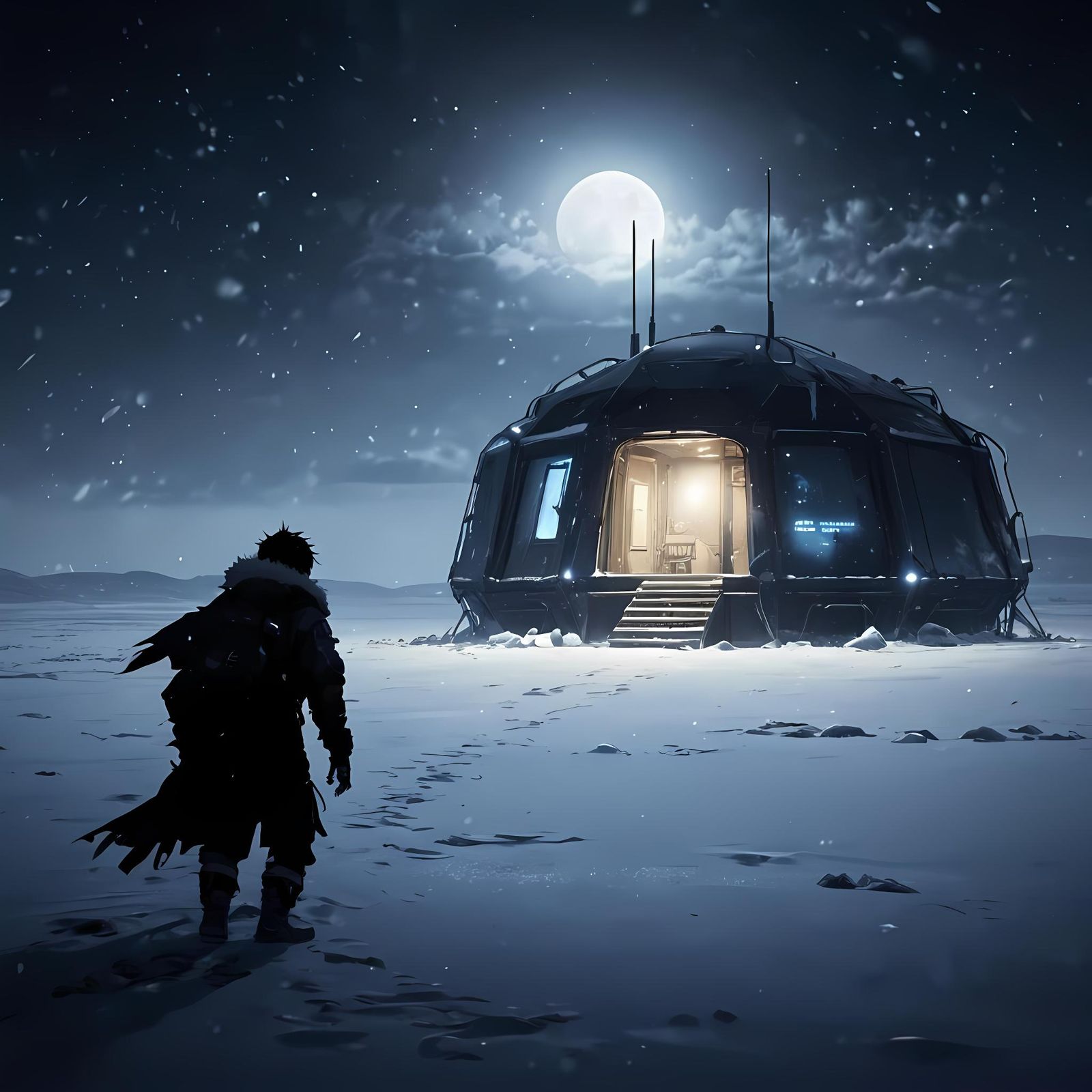 Anime Nomad Crosses Frozen Lake in Blizzard