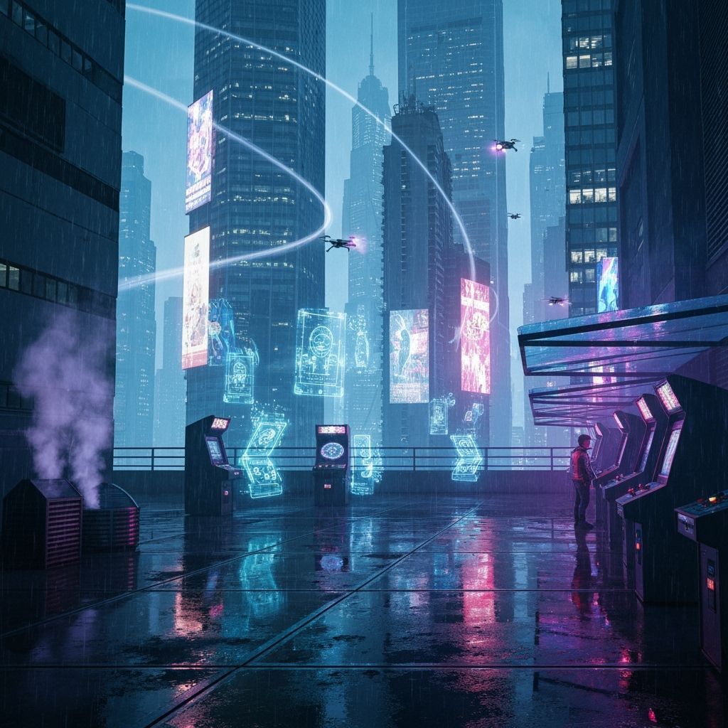 Cyberpunk Rooftop Arcade in Neon Megacity