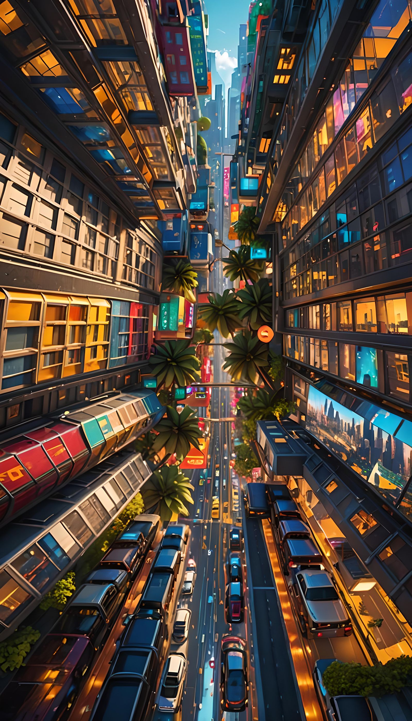 Bright Colorful City Mirrored in Glass