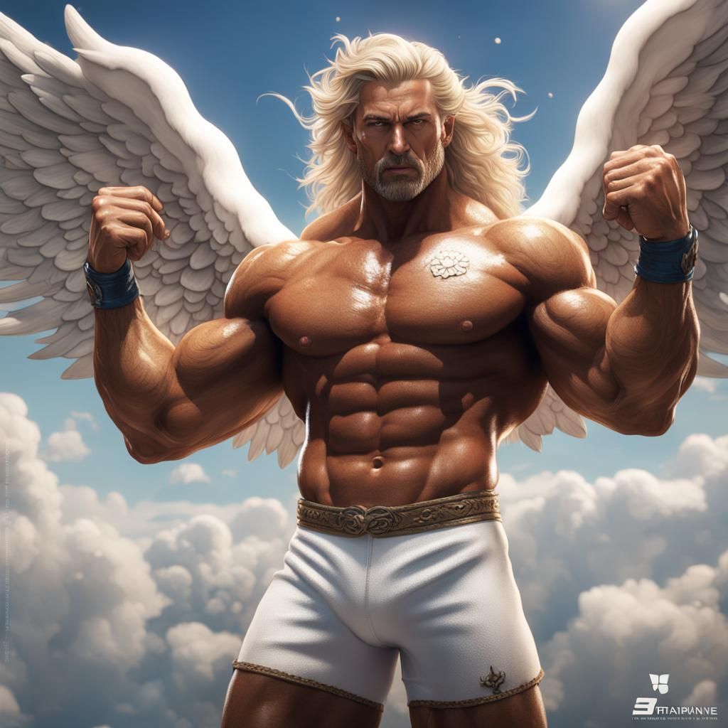 Ripped Angel in White Swimsuit: Fantasy Art