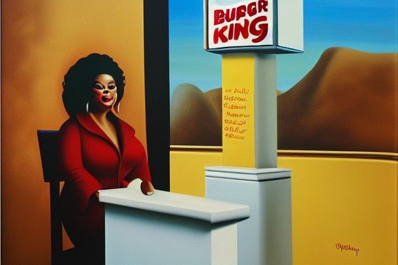 Oprah at Burger King: Surrealist Oil Painting