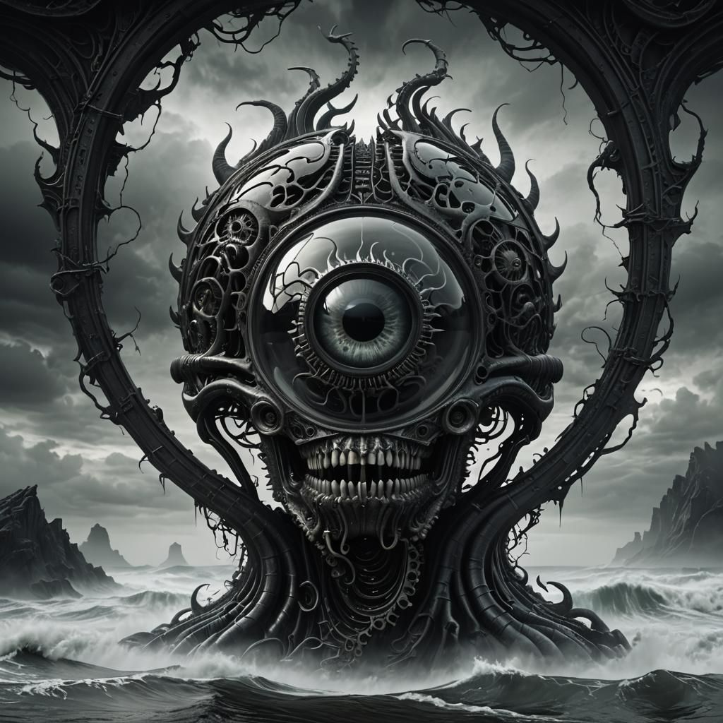 Ominous Beast in Glass: a Biomechanical 3D Render