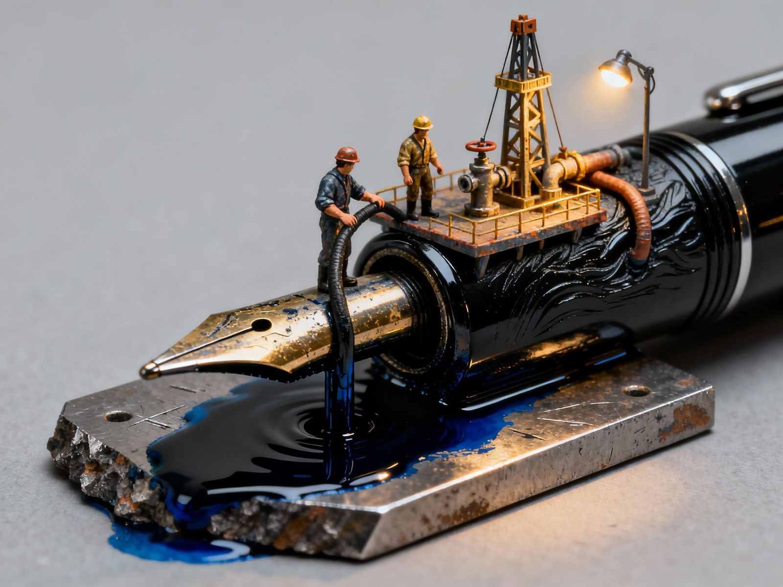 Micro-Sculpture Oil Rig on Fountain Pen Nib
