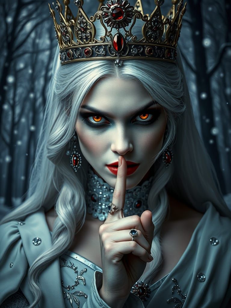 Vampire Queen in Winter Forest, Regal and Sinister