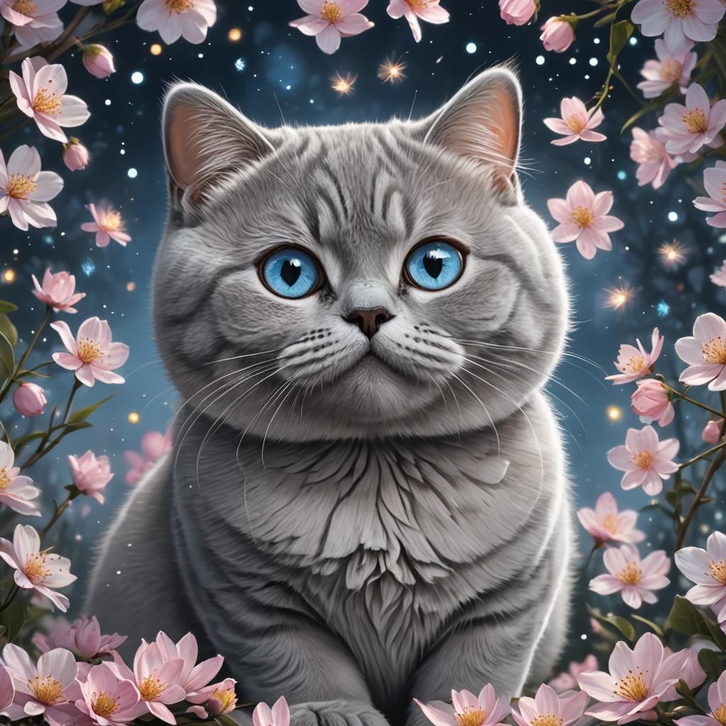 Adorable Gray Cat with Blue Eyes in Winter Garden