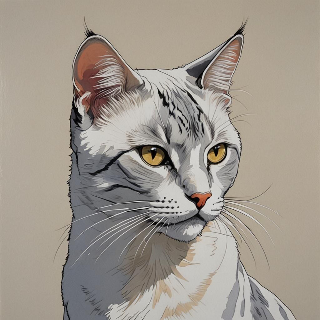 Cat Portrait in 1980s Style