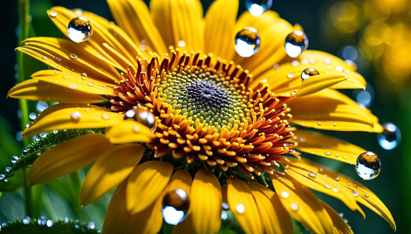 Macro Daisy with Dew Drops in Vivid Color