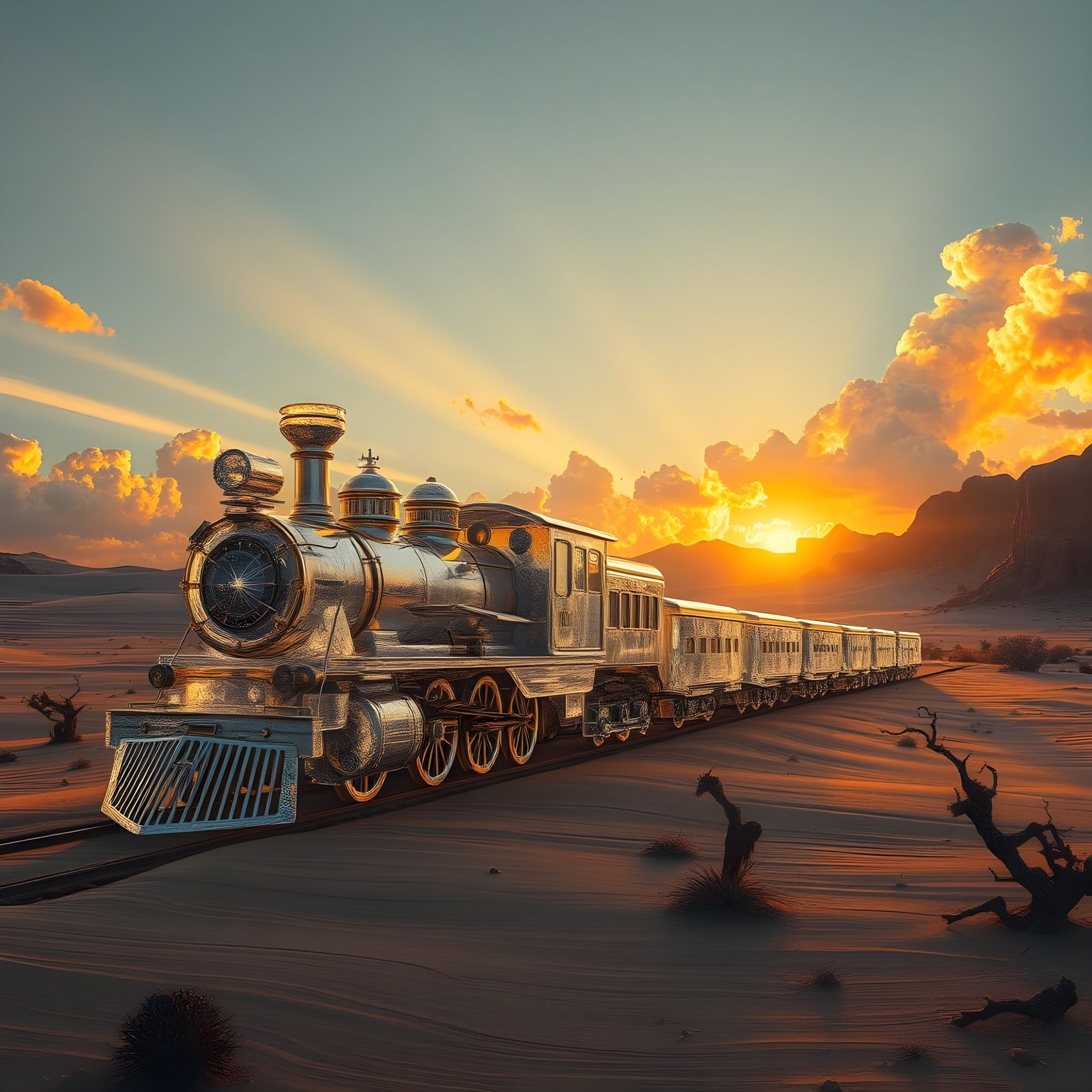 Ethereal Desert Rail, in the Style of Cyberpunk Artists